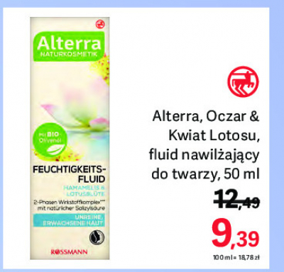 Fliud nawilżający do twarzy oczar i kwiat lotosu Alterra promocja