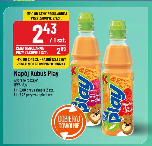 Napój marchew-truskawka Kubuś play! promocja