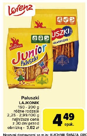 Paluszki słone Lajkonik paluszki promocja w Carrefour Market