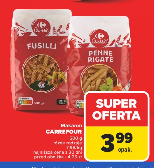 Makaron penne rigate Carrefour classic promocja