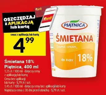 Śmietana 18% Piątnica, 400 ml promocja w Twój Market
