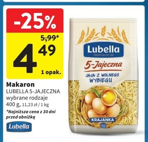 Makaron 5-jaj krajanka Lubella promocja