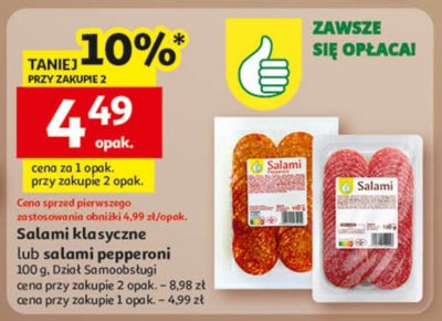 Salami klasyczne lub salami pepperoni 100g, Dział Samoobsługi promocja w Auchan