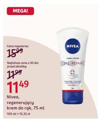 Krem do rąk regenerujący Nivea, 75 ml promocja w Rossmann