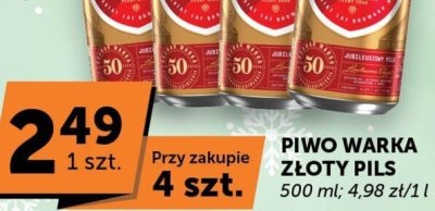 Piwo Warka Złoty Pils różne rodzaje 500 ml 4,98 zł/1 l 5,88 zł/1 l promocja w Groszek