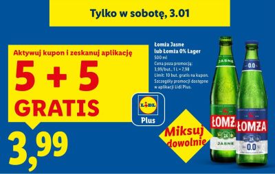 Piwo Łomża Jasne 5+5 GRATIS promocja w Lidl