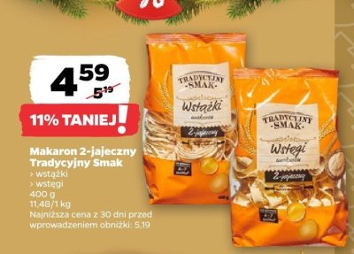 Makaron 2-jajeczny Tradycyjny Smak wstążki / wstęgi promocja w Netto