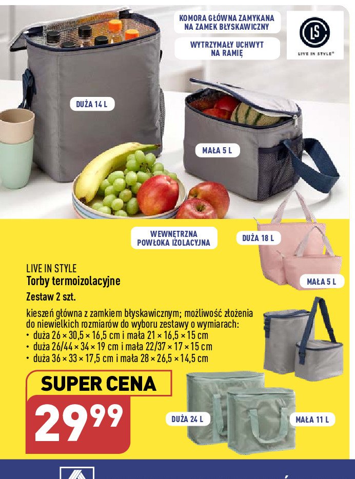 Zestaw toreb termoizolacyjnych 24 l + 11 l Live in style promocja