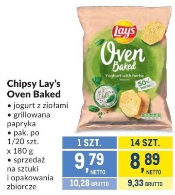 Chipsy Lay's Oven Baked jogurt z ziołami grillowana papryka promocja w Makro