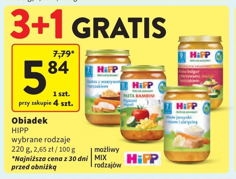 Młode jarzynki z ryżem i cielęciną Hipp bio promocja w Intermarche