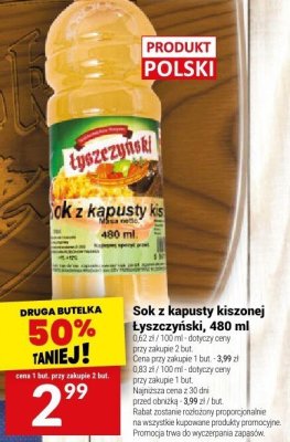 Sok z kapusty kiszonej Łyszczyński, 480 ml promocja w Twój Market