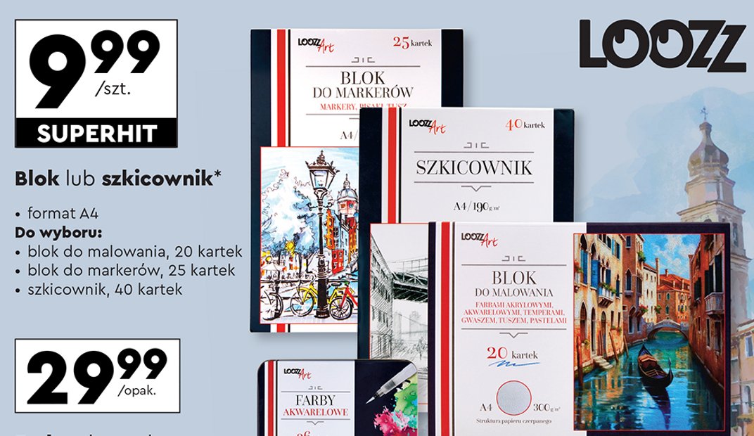 Blok techniczny a3/20k. kolorowych Loozz promocja