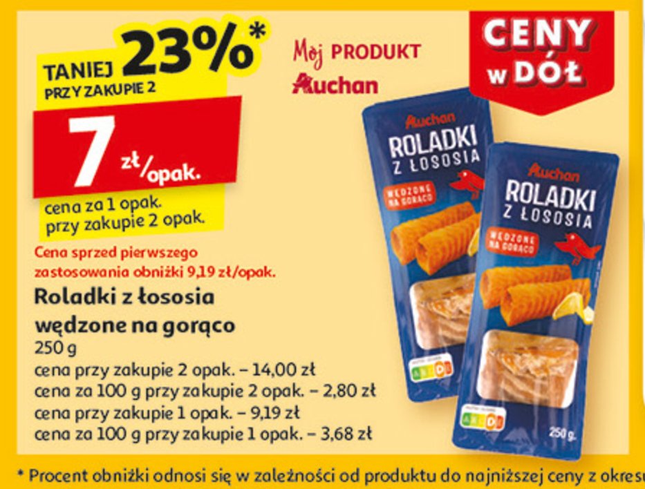 Roladki z łososia Auchan różnorodne (logo czerwone) promocja w Auchan