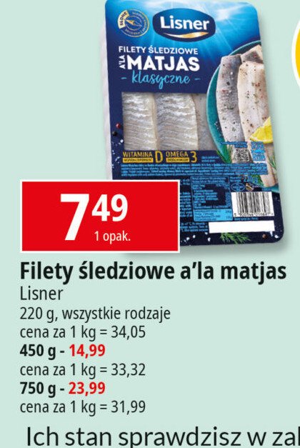 Filety śledziowe a'la matjas klasyczne Lisner promocja w Leclerc