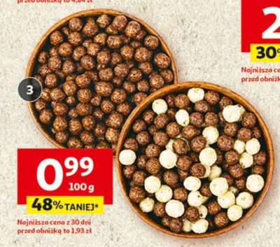 Płatki śniadaniowe muszelki lub kulki o smaku czekoladowym, kulki duo luzem promocja w Auchan