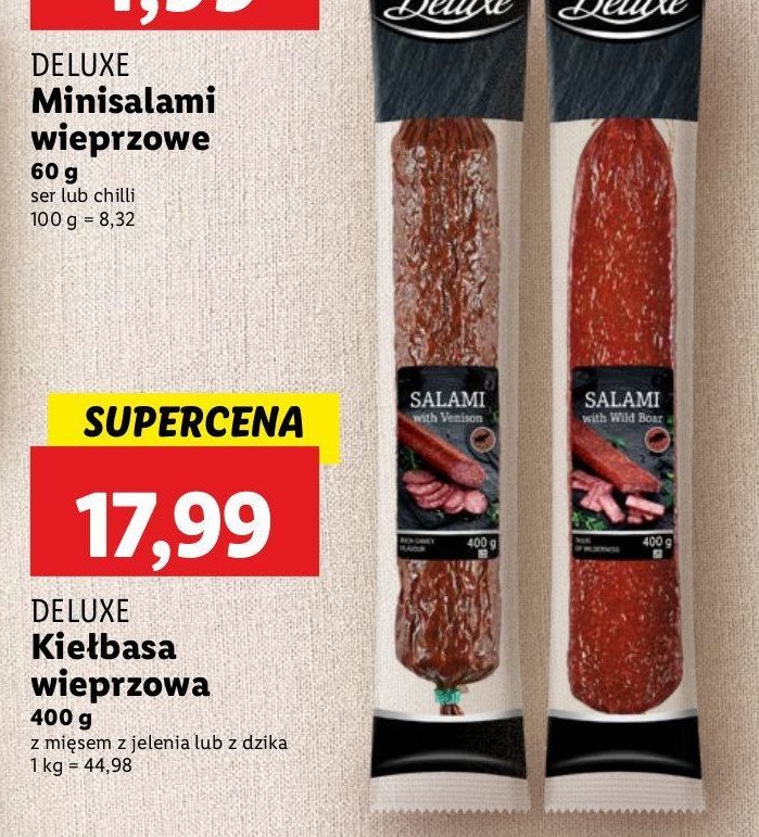 Kiełbasa wieprzowa z mięsem z jelenia Deluxe promocja