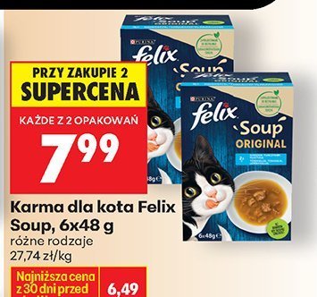 Karma dla kota Felix Soup różne rodzaje 6x48g promocja w Biedronka