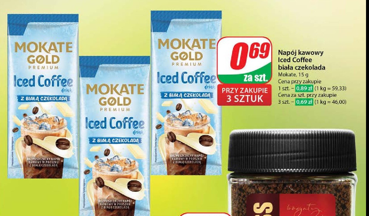 Napój biała czekolada Mokate iced coffee promocja w Dino