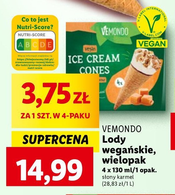 Lody rożki słony karmel Vemondo promocja