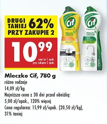 Mleczko do czyszczenia z mikrokryształkami lemon Cif cream promocja w Biedronka