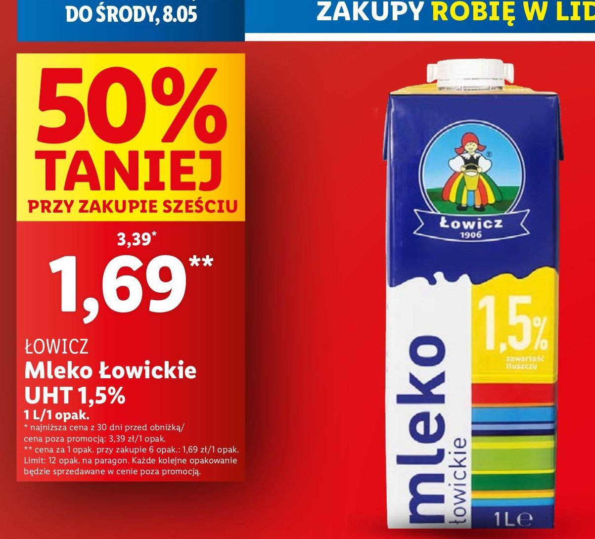 Mleko 1.5 % Łowicz 1906 łowickie promocja