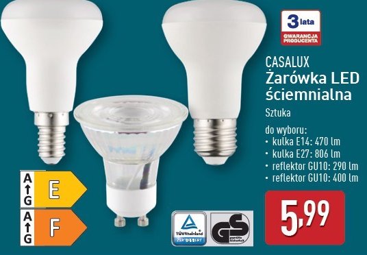 Żarówka led ściemnialna reflektor gu10 400 im Casalux promocja w Aldi