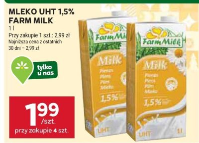 Mleko UHT 1,5% Farm Milk promocja w Stokrotka