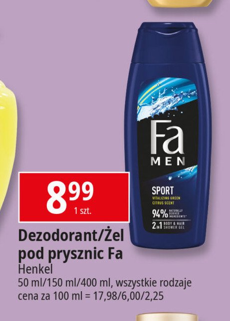 Zel pod prysznic FA MEN SPORTS CITRUS GREEN promocja w Leclerc