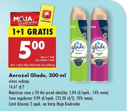 Odświeżacz powietrza konwaliowy Glade by brise promocja w Biedronka