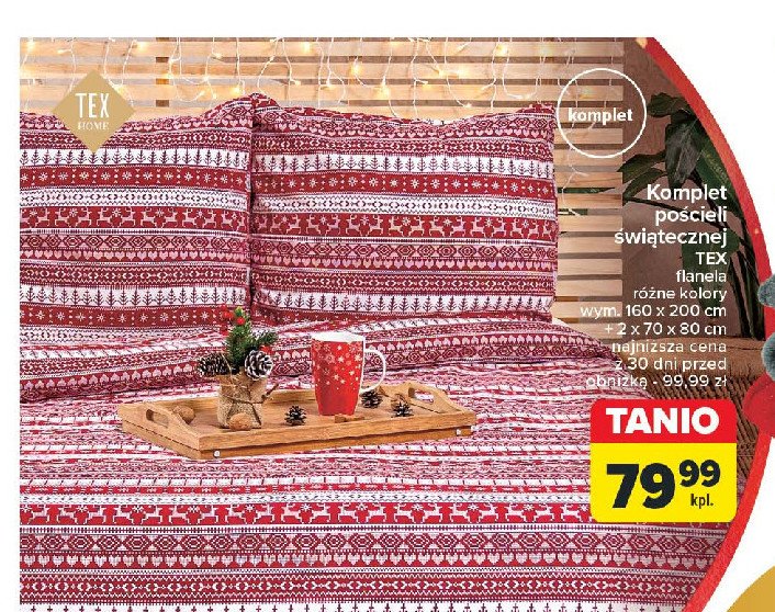 Komplet pościeli świątecznej 160 x 200 + 2 x 70 x 80 cm TEX HOME promocja w Carrefour