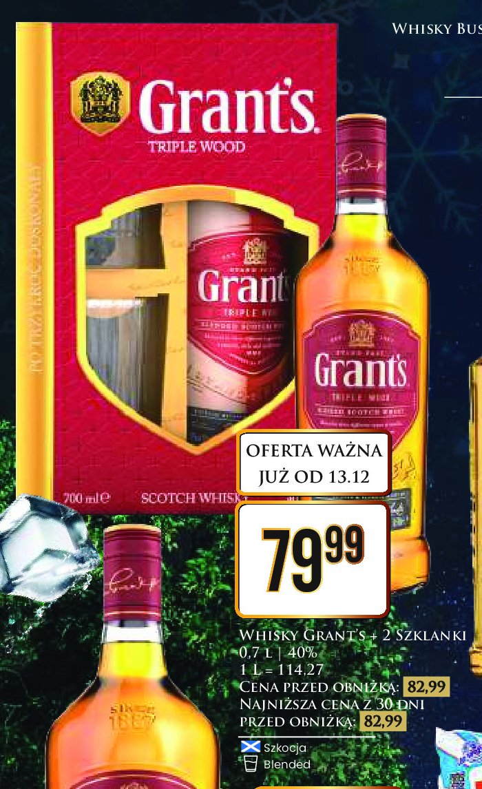 Whisky + 2 szklanki Grant's triple wood promocja w Dino