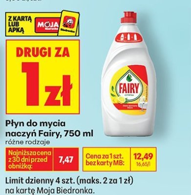 Płyn do mycia naczyń Fairy różne rodzaje promocja w Biedronka