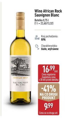 Wino African Rock Sauvignon Blanc promocja w Aldi