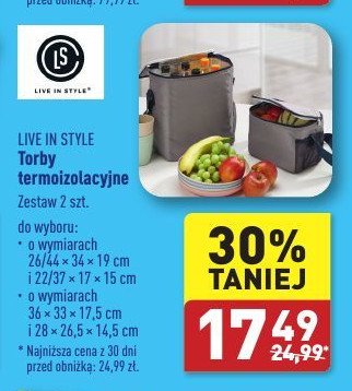 Torby termoizolacyjne 36 x 33 x 17.5 + 28 x 26.5 x 14.5 cm Live in style promocja