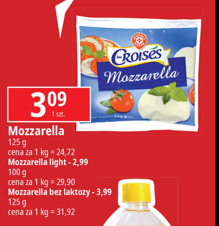 Mozzarella bez laktozy Wiodąca marka croises promocja w Leclerc