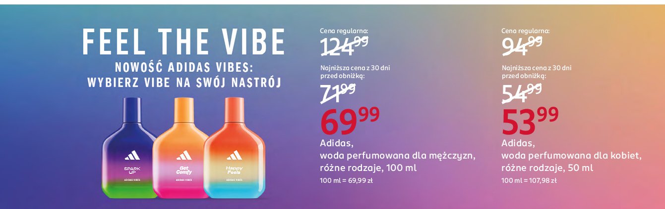 Woda toaletowa get comfy ADIDAS FRESH VIBES Adidas cosmetics promocja w Rossmann