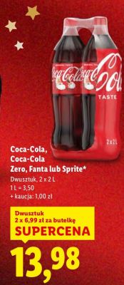 Napój gazowany Coca-Cola, Coca-Cola Zero, Fanta lub Sprite Dwuszstuk, 2 x 2 L promocja w Lidl