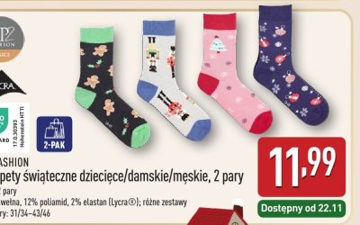 Skarpety świąteczne dziecięce/damskie/męskie 2 pary promocja w Aldi
