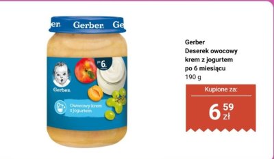 Deserek owocowy krem z jogurtem po 6 miesiącu Gerber promocja w Biedronka