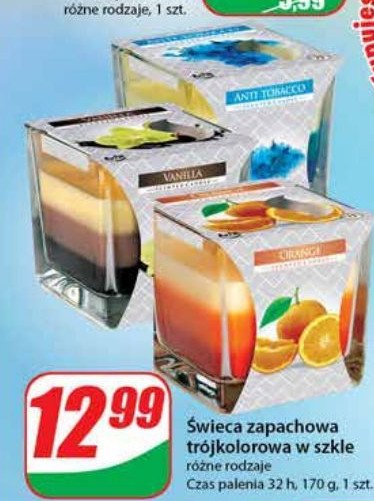艢wieca zapachowa tr贸jkolorowa w szkle orange Bispol promocja