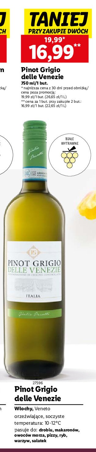 Wino białe wytrawne PINOT GRIGIO E PINOT DELLE VENEZIE promocja w Lidl