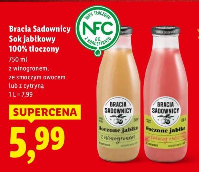 Sok Bracia Sadownicy Sok Jabłkowy 100% tłoczony promocja w Lidl