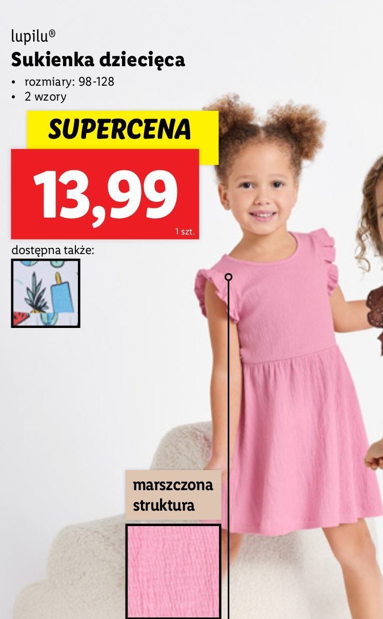 Sukienka dziewczęca 98-128 Lupilu promocja w Lidl