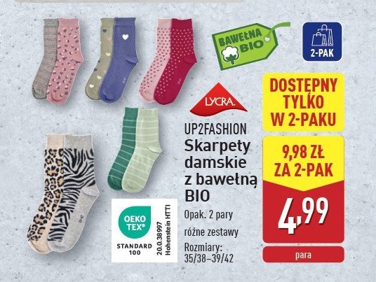 Skarpety damskie z bawełną bio 35/38-39/42 Up2fashion promocja w Aldi