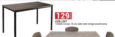 Stół LOFT 120x60 cm wys. 76 cm, kolor dark vintage wood/czarny promocja w Merkury Market