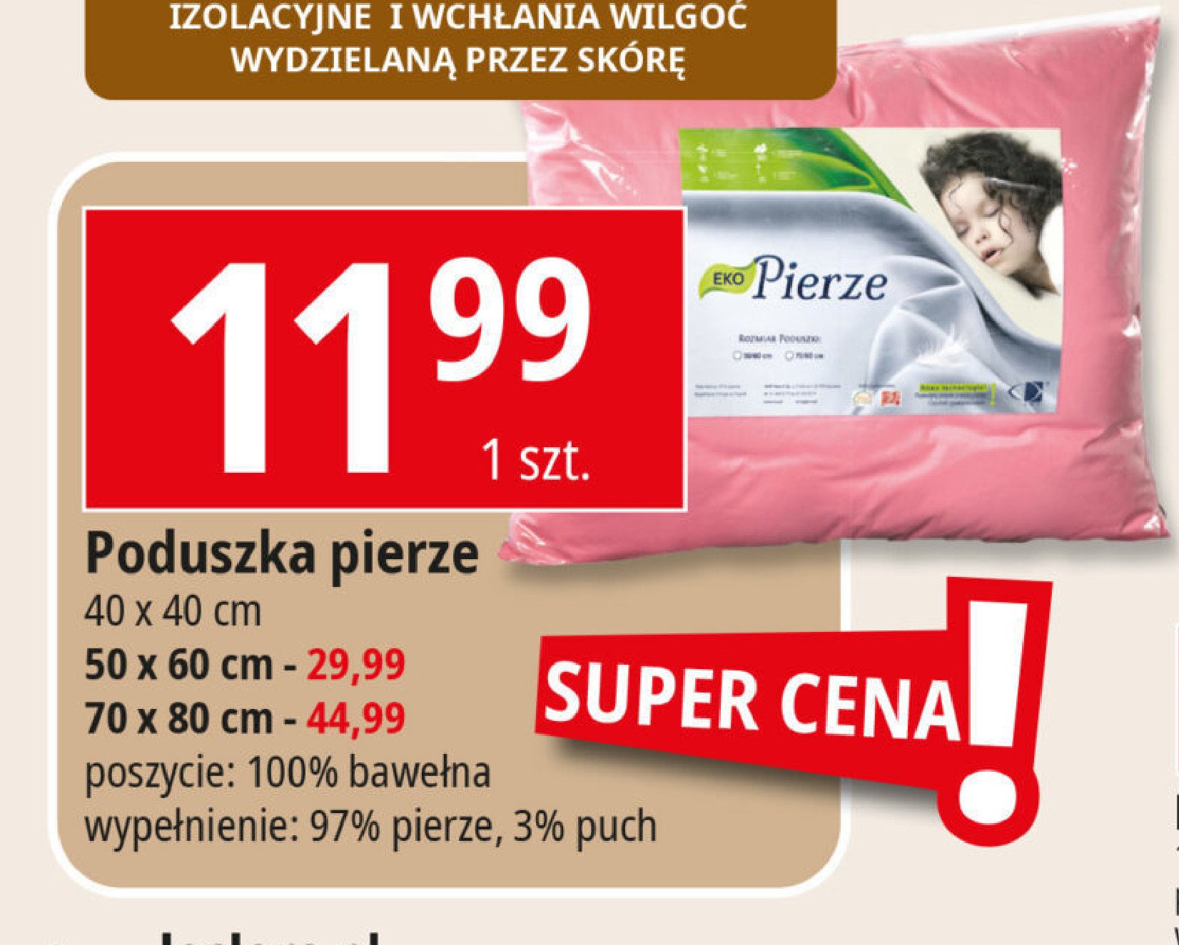 Poduszka pierze 50 x 60 cm Amw promocja