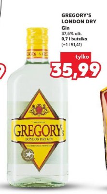 Gin Gregory's London Dry 37,5% alk. 0,7 l promocja w Kaufland
