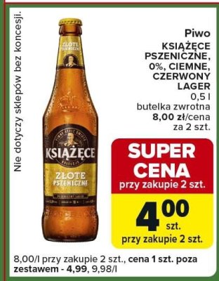 Piwo Książęce Pszeniczne, Ciemne, Czerwony Lager różne rodzaje butelka zwrotna 0% 500ml promocja w Carrefour Express