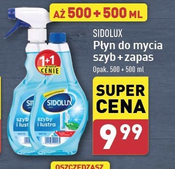 Płyn do szyb arctic + zapas Sidolux crystal promocja w Aldi