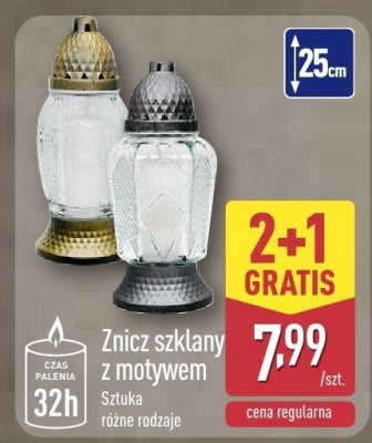 Znicz szklany z motywem 2+1 GRATIS promocja w Aldi
